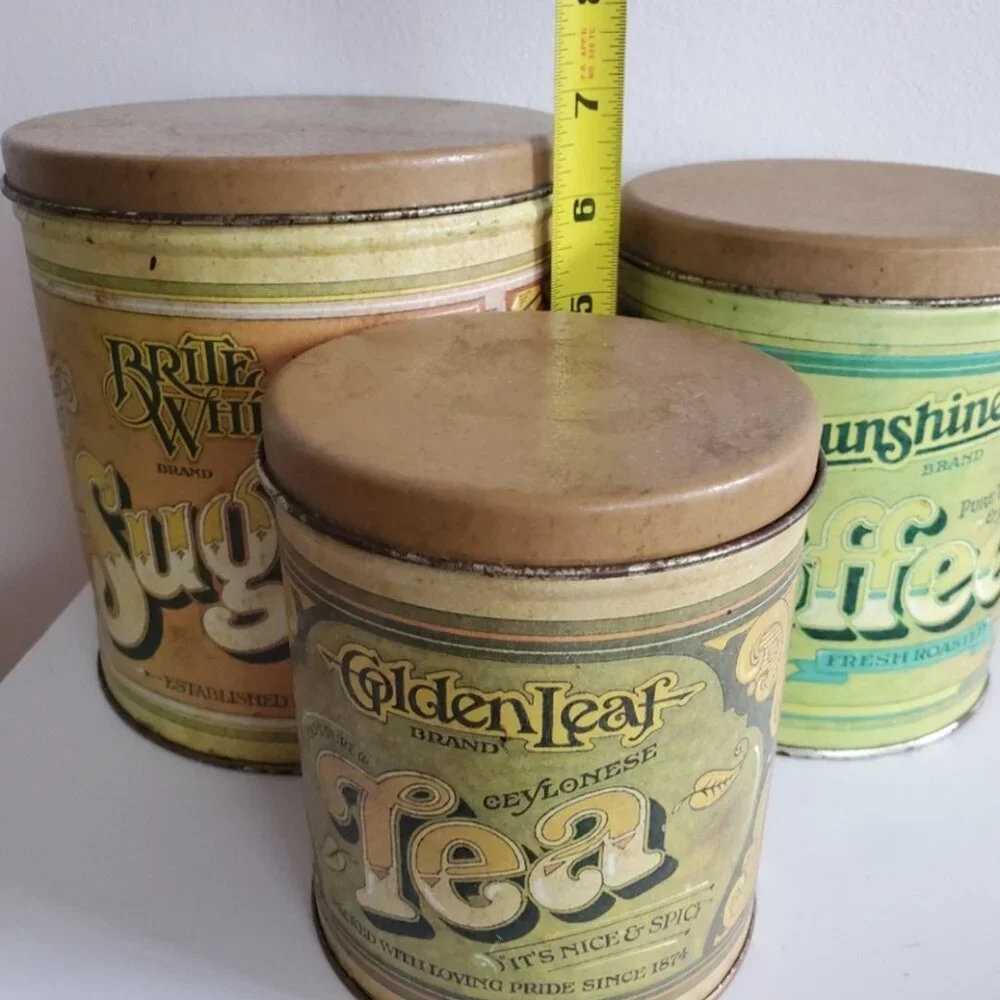 Vintage Ballonoff nesting Tin Canisters Sugar Coffee Tea set of 3, USA made